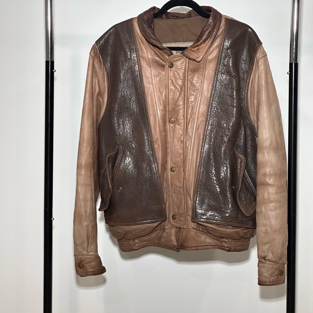 Brown Bomber Jacket with Ribbed Details
